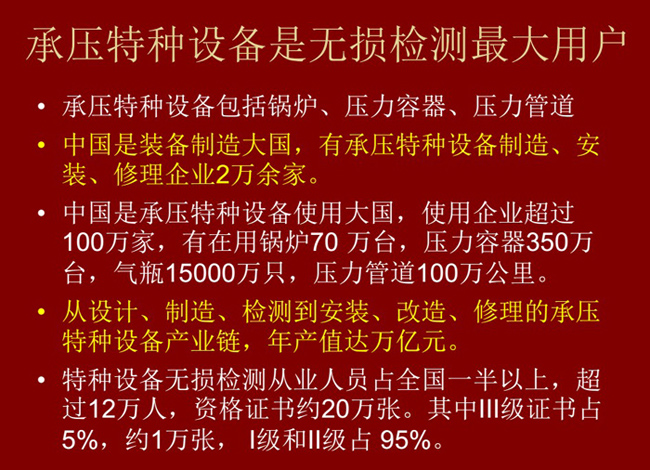承壓特種設(shè)備包括鍋爐、壓力容器、壓力管道，承壓特種設(shè)備是無檢測最大用戶 