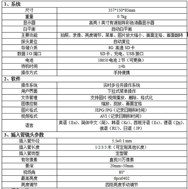 亞泰光電2017新研發(fā)的WIE-L便攜式內窺鏡重量僅重0.7kg，主要功能有拍照、錄像、亮度調節(jié)
畫面定格等
